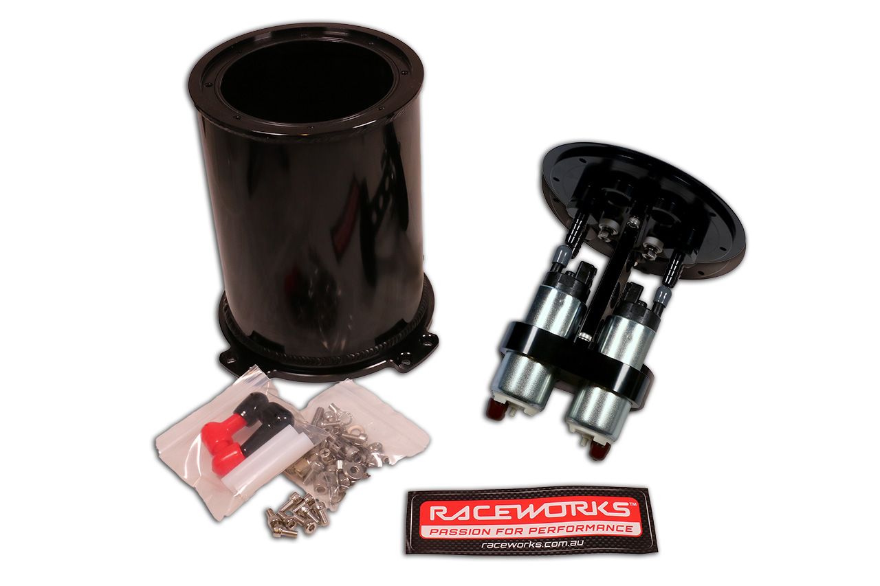 Raceworks 2.8 litre twin pump surge tank kit with Walbro 255 Pumps