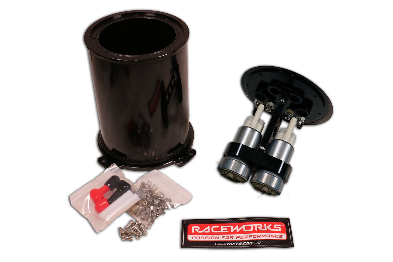 Raceworks 2.8 litre twin pump surge tank kit with Walbro 460 Pumps