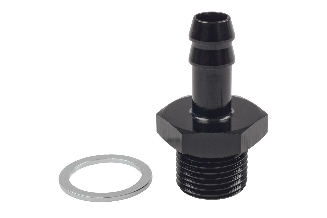 12mm X 1.5 To 3/8" Barbed Push-On Fitting – Black Anodized Aluminum For Bosch 044 Pump