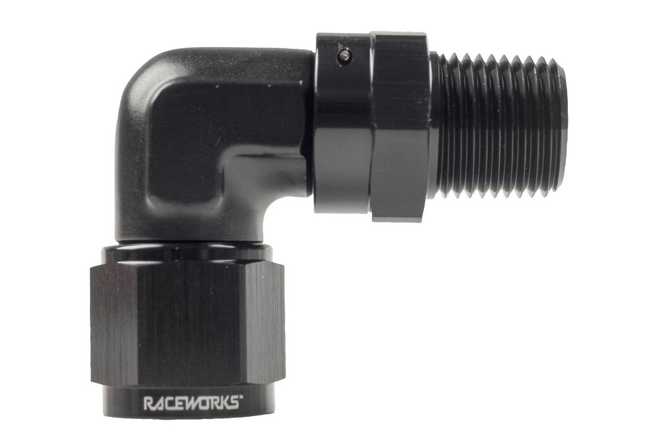thumbnail image 2 of Raceworks 4AN Male To Female 90-Degree Swivel Union - Black (RWF-143-04BK) 2 of 6