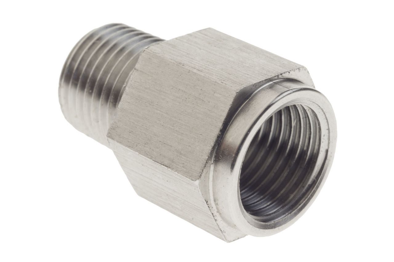 Raceworks 1/8″ BSPT Male to M10x1.0 Female Stainless Adapter Fitting T.I. Performance