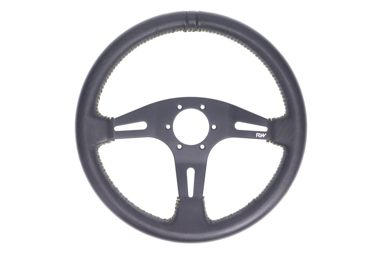 Raceworks Leather Steering Wheel BlackYellow Stitching T.I
