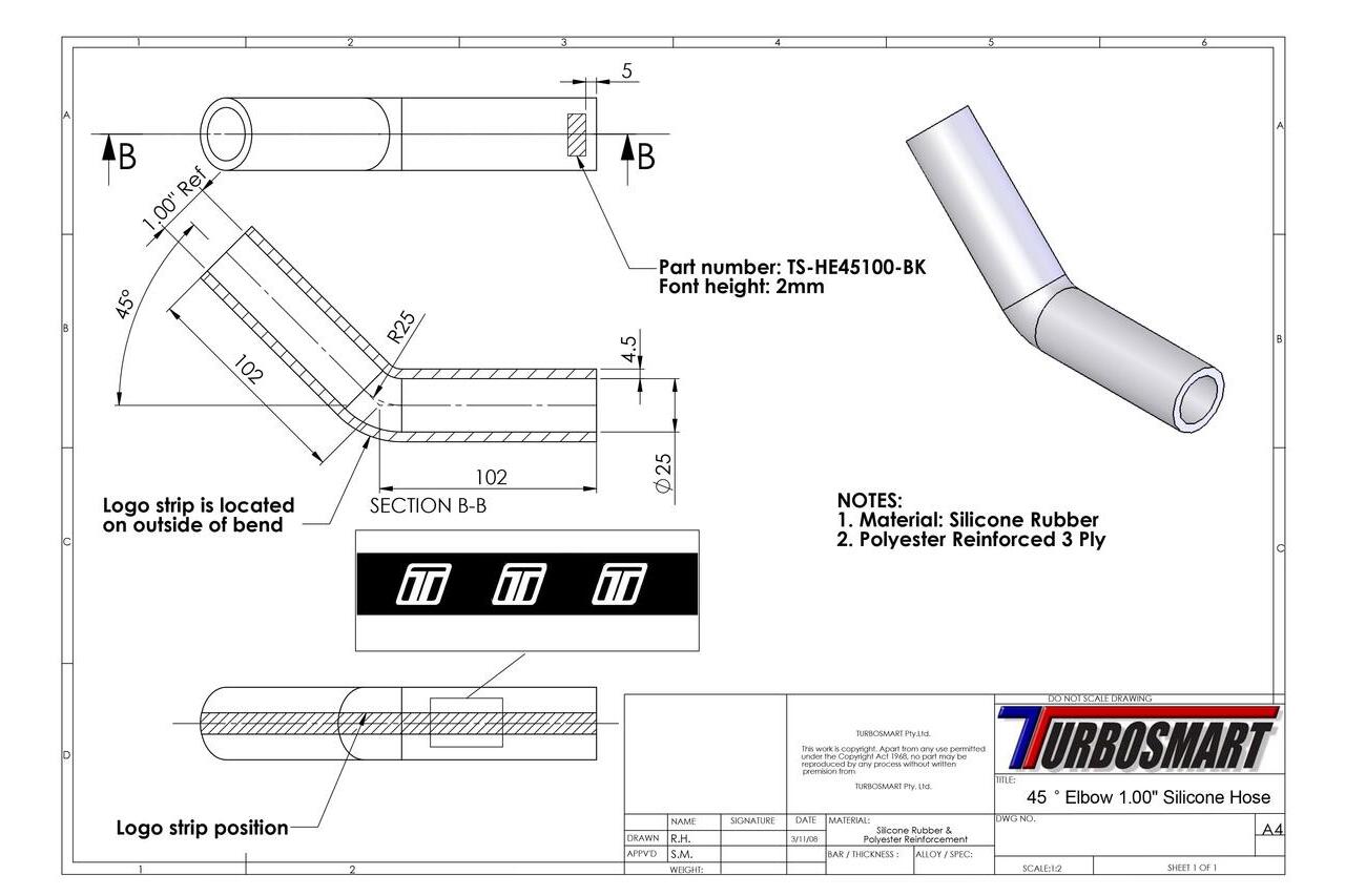 Turbosmart 45deg Elbow 3.50