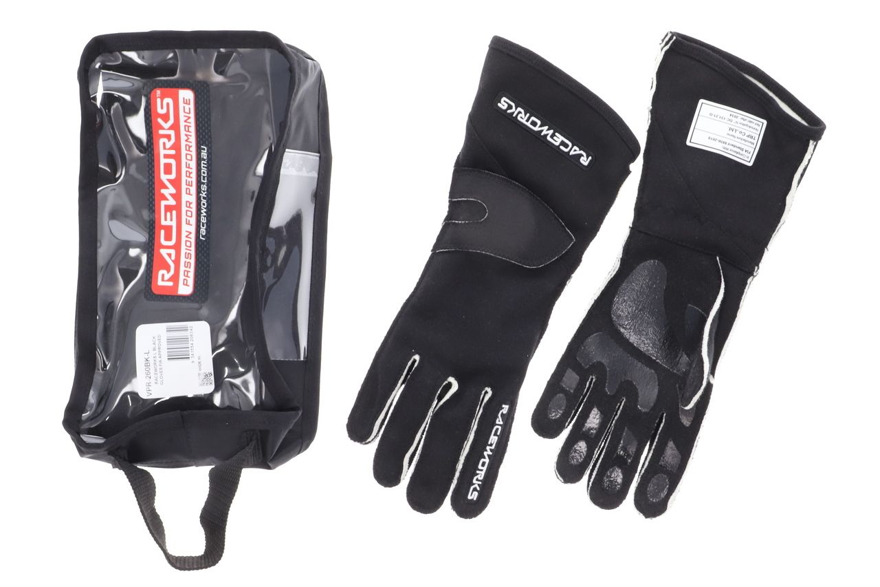 Raceworks Black Race Gloves FIA Approved Size 2XL T.I. Performance